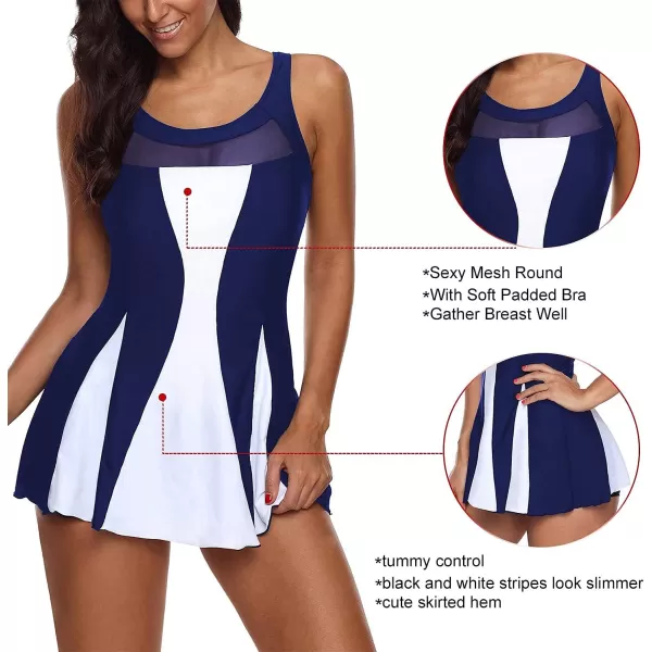 Zando Womens Swimsuits Tummy Control Swim Dress One Piece Swimsuit Plus Size Swimwear V Neck Bathing Suits Swim Dress