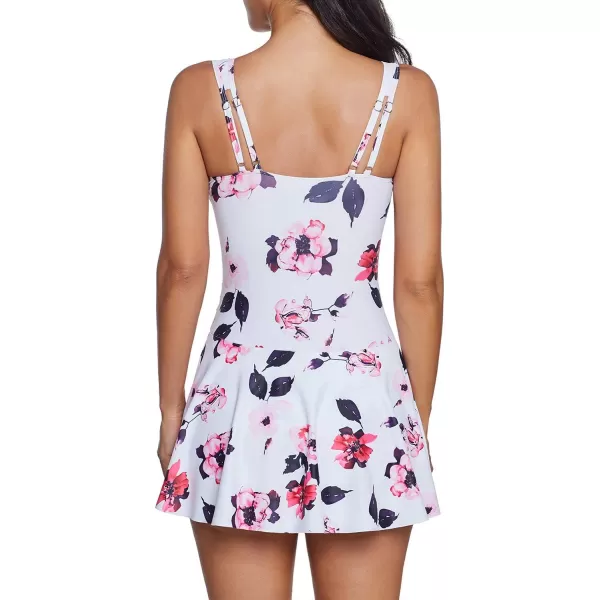 Zando Womens Swimsuits Tummy Control Swim Dress One Piece Swimsuit Plus Size Swimwear V Neck Bathing Suits Swim Dress