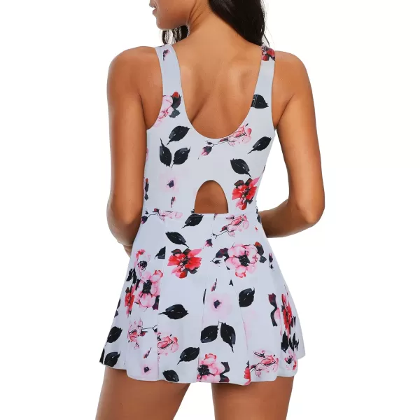 Zando Womens Swimsuits Tummy Control Swim Dress One Piece Swimsuit Plus Size Swimwear V Neck Bathing Suits Swim Dress