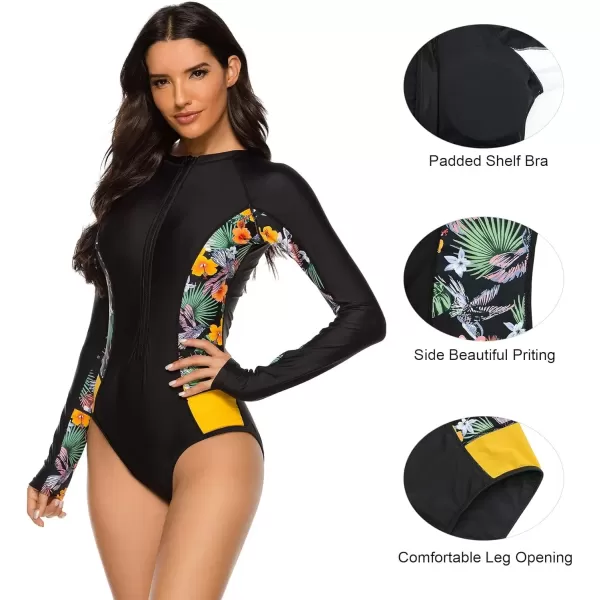 imageZando Long Sleeve Swimsuit Women UPF 50 One Piece for Womens Zip Floral Athletic Swim Wear Bathing Suit1 Watercolor Flower