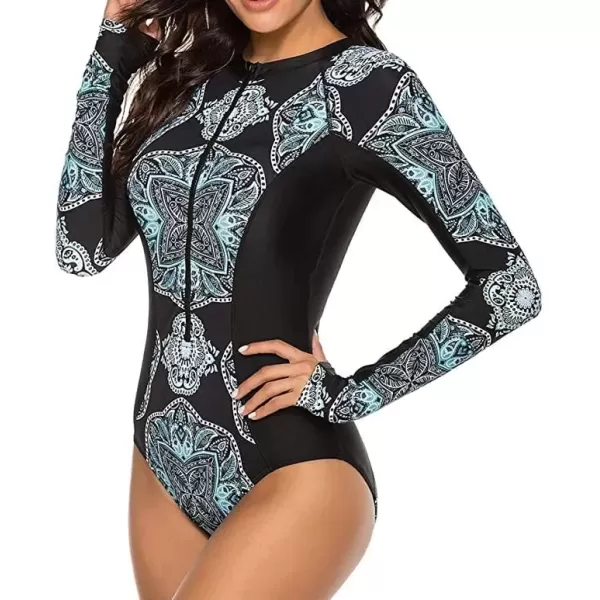 imageZando Long Sleeve Swimsuit Women UPF 50 One Piece for Womens Zip Floral Athletic Swim Wear Bathing SuitBlack