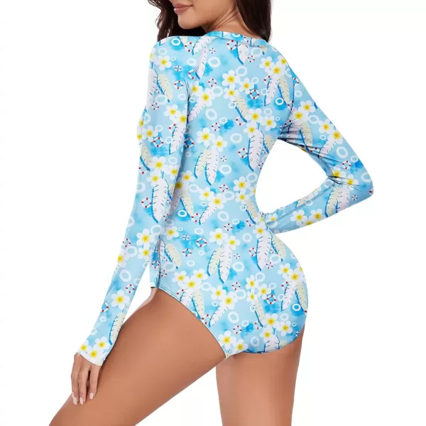 imageZando Long Sleeve Swimsuit Women UPF 50 One Piece for Womens Zip Floral Athletic Swim Wear Bathing SuitLifebuoy Floral