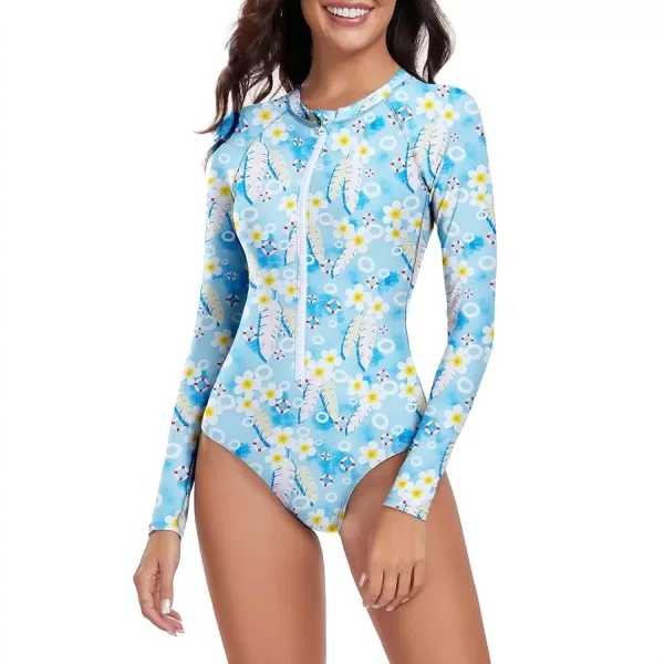imageZando Long Sleeve Swimsuit Women UPF 50 One Piece for Womens Zip Floral Athletic Swim Wear Bathing SuitLifebuoy Floral