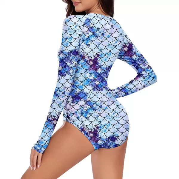 imageZando Long Sleeve Swimsuit Women UPF 50 One Piece for Womens Zip Floral Athletic Swim Wear Bathing SuitMermaid