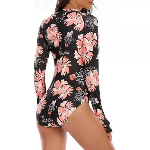 imageZando Long Sleeve Swimsuit Women UPF 50 One Piece for Womens Zip Floral Athletic Swim Wear Bathing SuitPink Floral