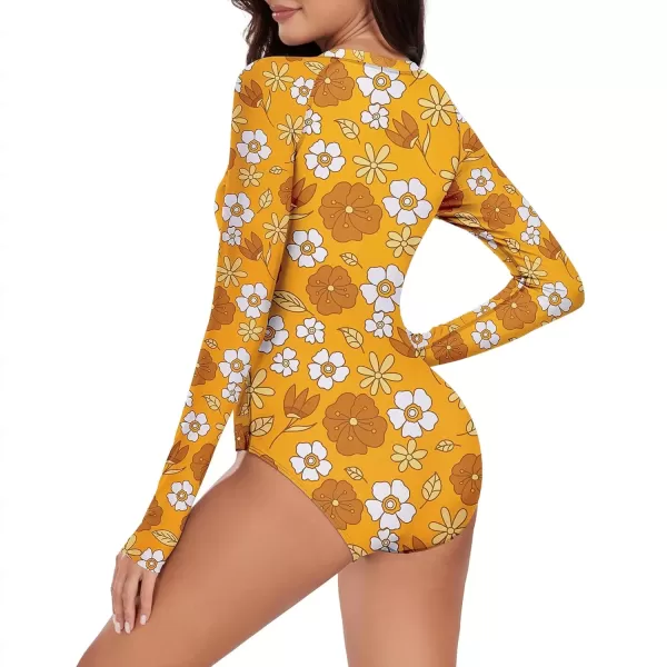 imageZando Long Sleeve Swimsuit Women UPF 50 One Piece for Womens Zip Floral Athletic Swim Wear Bathing SuitWhite Floral