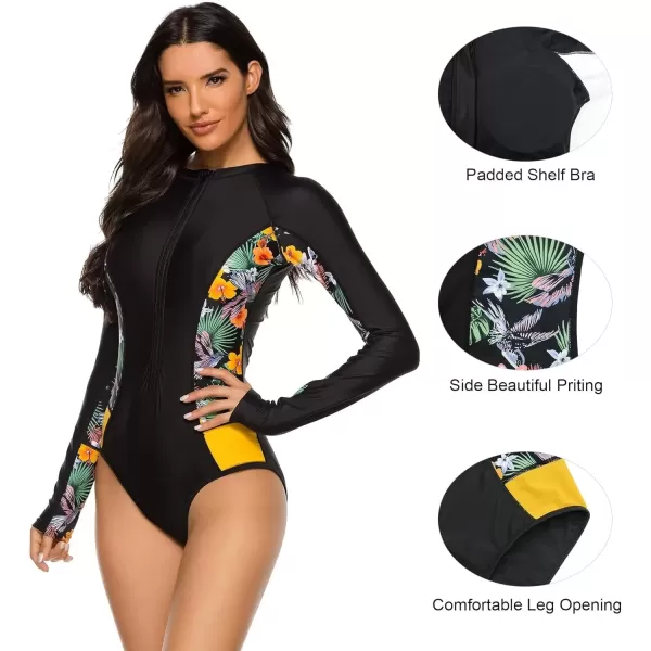 imageZando Long Sleeve Swimsuit Women UPF 50 One Piece for Womens Zip Floral Athletic Swim Wear Bathing SuitWhite Floral