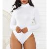 imageZando Bodysuit for Women Mock Turtleneck Long Sleeve White Sexy Bodysuits Lingerie Women Stretchy Leotard JumpsuitA White