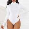imageZando Bodysuit for Women Mock Turtleneck Long Sleeve White Sexy Bodysuits Lingerie Women Stretchy Leotard JumpsuitA White