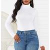 imageZando Bodysuit for Women Mock Turtleneck Long Sleeve White Sexy Bodysuits Lingerie Women Stretchy Leotard JumpsuitA White