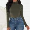 imageZando Bodysuit for Women Mock Turtleneck Long Sleeve White Sexy Bodysuits Lingerie Women Stretchy Leotard JumpsuitArmy Green