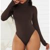 imageZando Bodysuit for Women Mock Turtleneck Long Sleeve White Sexy Bodysuits Lingerie Women Stretchy Leotard JumpsuitB Coffee