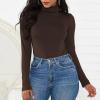 imageZando Bodysuit for Women Mock Turtleneck Long Sleeve White Sexy Bodysuits Lingerie Women Stretchy Leotard JumpsuitB Coffee