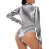 imageZando Bodysuit for Women Mock Turtleneck Long Sleeve White Sexy Bodysuits Lingerie Women Stretchy Leotard JumpsuitBlack White Striped