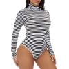 imageZando Bodysuit for Women Mock Turtleneck Long Sleeve White Sexy Bodysuits Lingerie Women Stretchy Leotard JumpsuitBlack White Striped