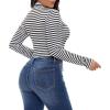 imageZando Bodysuit for Women Mock Turtleneck Long Sleeve White Sexy Bodysuits Lingerie Women Stretchy Leotard JumpsuitBlack and White Stripes