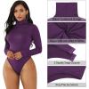 imageZando Bodysuit for Women Mock Turtleneck Long Sleeve White Sexy Bodysuits Lingerie Women Stretchy Leotard JumpsuitBlack and White Stripes
