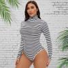 imageZando Bodysuit for Women Mock Turtleneck Long Sleeve White Sexy Bodysuits Lingerie Women Stretchy Leotard JumpsuitBlack and White Stripes