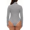 imageZando Bodysuit for Women Mock Turtleneck Long Sleeve White Sexy Bodysuits Lingerie Women Stretchy Leotard JumpsuitBlack and White Stripes