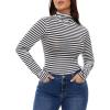 imageZando Bodysuit for Women Mock Turtleneck Long Sleeve White Sexy Bodysuits Lingerie Women Stretchy Leotard JumpsuitBlack and White Stripes