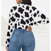 imageZando Bodysuit for Women Mock Turtleneck Long Sleeve White Sexy Bodysuits Lingerie Women Stretchy Leotard JumpsuitCow Print