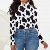imageZando Bodysuit for Women Mock Turtleneck Long Sleeve White Sexy Bodysuits Lingerie Women Stretchy Leotard JumpsuitCow Print