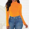 imageZando Bodysuit for Women Mock Turtleneck Long Sleeve White Sexy Bodysuits Lingerie Women Stretchy Leotard JumpsuitOrange
