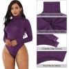 imageZando Bodysuit for Women Mock Turtleneck Long Sleeve White Sexy Bodysuits Lingerie Women Stretchy Leotard JumpsuitPurple