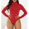 imageZando Bodysuit for Women Mock Turtleneck Long Sleeve White Sexy Bodysuits Lingerie Women Stretchy Leotard JumpsuitRed