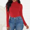 imageZando Bodysuit for Women Mock Turtleneck Long Sleeve White Sexy Bodysuits Lingerie Women Stretchy Leotard JumpsuitRed