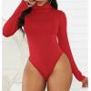 imageZando Bodysuit for Women Mock Turtleneck Long Sleeve White Sexy Bodysuits Lingerie Women Stretchy Leotard JumpsuitRed