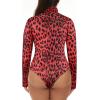 imageZando Bodysuit for Women Mock Turtleneck Long Sleeve White Sexy Bodysuits Lingerie Women Stretchy Leotard JumpsuitRed Leopard Print