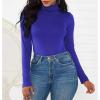 imageZando Bodysuit for Women Mock Turtleneck Long Sleeve White Sexy Bodysuits Lingerie Women Stretchy Leotard JumpsuitRoyal Blue