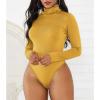 imageZando Bodysuit for Women Mock Turtleneck Long Sleeve White Sexy Bodysuits Lingerie Women Stretchy Leotard JumpsuitYellow