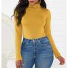 imageZando Bodysuit for Women Mock Turtleneck Long Sleeve White Sexy Bodysuits Lingerie Women Stretchy Leotard JumpsuitYellow