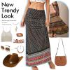 imageZando Long Skirts for Women Trendy Dresses High Waisted Maxi Skirt Casual Workout Stretchy Flared Flower Skirt for GirlsLeopard Print