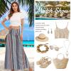 imageZando Long Skirts for Women Trendy Dresses High Waisted Maxi Skirt Casual Workout Stretchy Flared Flower Skirt for GirlsStriped  Floral