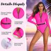 imageZando Long Sleeve Bathing Suits Women Neon Swimsuits Sexy High Cut One Piece Swimsuits 80s Outfits UPF 50 Rashguard ZipAmerican Flag