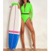imageZando Long Sleeve Bathing Suits Women Neon Swimsuits Sexy High Cut One Piece Swimsuits 80s Outfits UPF 50 Rashguard ZipGreen