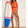 imageZando Long Sleeve Bathing Suits Women Neon Swimsuits Sexy High Cut One Piece Swimsuits 80s Outfits UPF 50 Rashguard ZipOrange