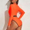 imageZando Long Sleeve Bathing Suits Women Neon Swimsuits Sexy High Cut One Piece Swimsuits 80s Outfits UPF 50 Rashguard ZipOrange