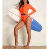 imageZando Long Sleeve Bathing Suits Women Neon Swimsuits Sexy High Cut One Piece Swimsuits 80s Outfits UPF 50 Rashguard ZipOrange