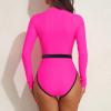 imageZando Long Sleeve Bathing Suits Women Neon Swimsuits Sexy High Cut One Piece Swimsuits 80s Outfits UPF 50 Rashguard ZipPink