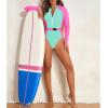 imageZando Long Sleeve Bathing Suits Women Neon Swimsuits Sexy High Cut One Piece Swimsuits 80s Outfits UPF 50 Rashguard ZipPink Green