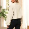 imageZando Womens Fleece Jacket Full Zip Cropped Jackets Oversize Long Sleeve Workout Fuzzy Sherpa Jacket Athletic Crop CoatApricot