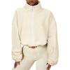 imageZando Womens Fleece Jacket Full Zip Cropped Jackets Oversize Long Sleeve Workout Fuzzy Sherpa Jacket Athletic Crop CoatApricot