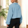 imageZando Womens Fleece Jacket Full Zip Cropped Jackets Oversize Long Sleeve Workout Fuzzy Sherpa Jacket Athletic Crop CoatBlue