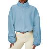 imageZando Womens Fleece Jacket Full Zip Cropped Jackets Oversize Long Sleeve Workout Fuzzy Sherpa Jacket Athletic Crop CoatBlue