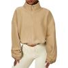 imageZando Womens Fleece Jacket Full Zip Cropped Jackets Oversize Long Sleeve Workout Fuzzy Sherpa Jacket Athletic Crop CoatCamel