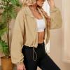 imageZando Womens Fleece Jacket Full Zip Cropped Jackets Oversize Long Sleeve Workout Fuzzy Sherpa Jacket Athletic Crop CoatCamel